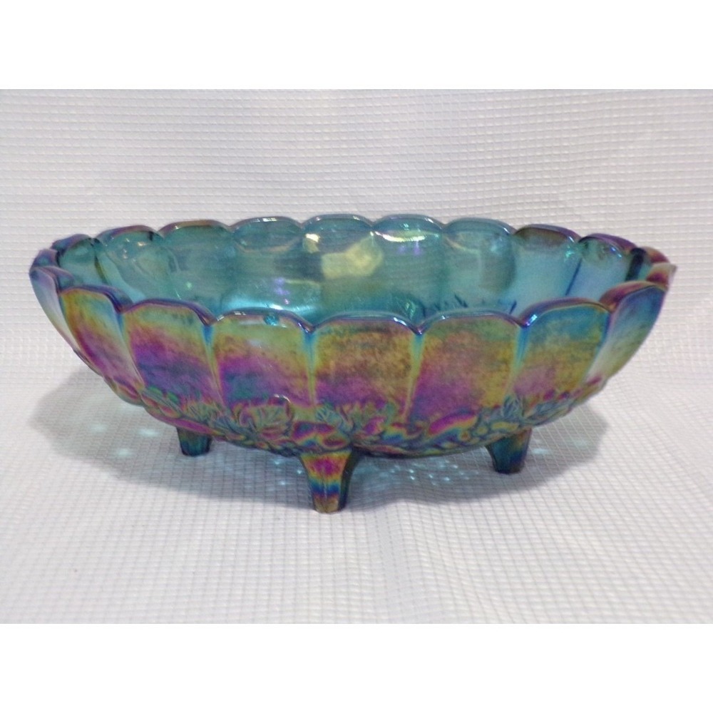 Vintage Indiana Glass Co Harvest Grape Blue Depression Scalloped Serving Dish
